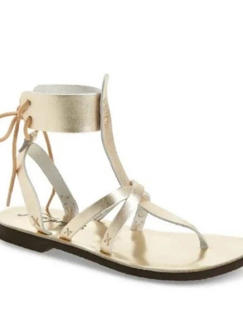New! Free People Vacation Day Metallic Gold Leather Ankle-Strap Sandals Size 10 - Picture 4 of 12